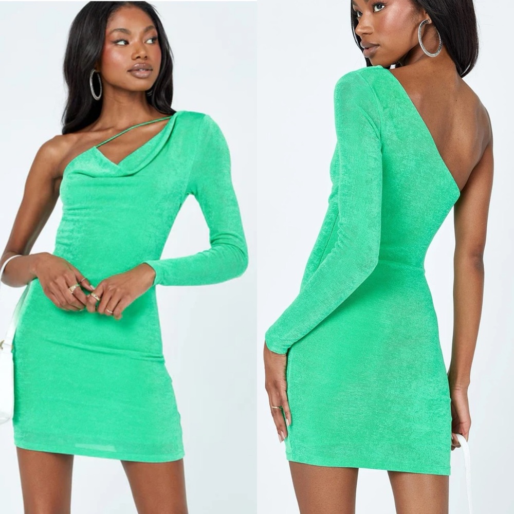 Princess Polly kian green mini dress one‎ shoulder